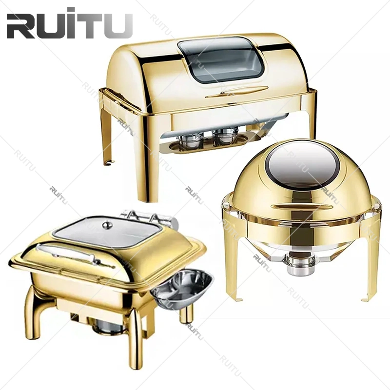 Hotel Restaurant Wedding Dinnerware Set Roll Top Chafer Rectangular 9L Buffet Saving Chafing Dishes Food Warmer Equipment for Restaurant Bufffet Catering